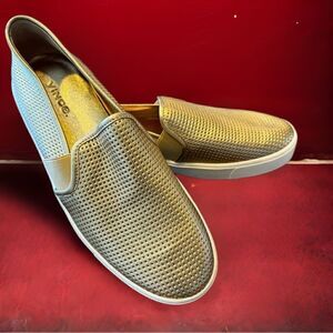 VINCE Blair Perforated Leather Slip-on gold shoe